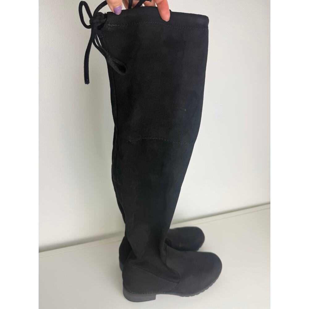 Forever Womens Over The Knee High Faux Suede Pull-On Tie Accent Black Boots 7